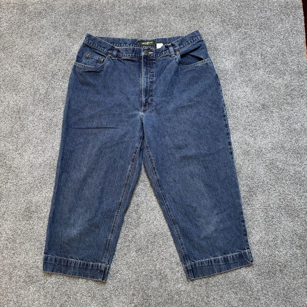 VTG Eddie Bauer Capri Jeans Size 16 Petite Mid-High Rise Denim Pants Womens